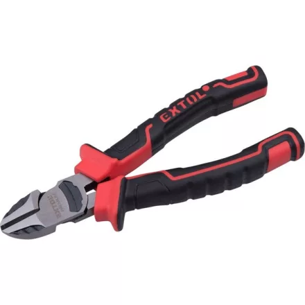 EXTOL PREMIUM 5 év oldalcsípő fogó, 190mm, duál vörös/fekete TPR nyél, 20% extra erőkifejtés, akasztós szerszámtartó