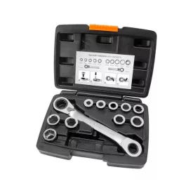  EXTOL PREMIUM 5 év racsnis csillagkulcs klt. 11db; cserélhető betétekkel: 8-19mm CrV. 72 foggal, 2 irányú forgás