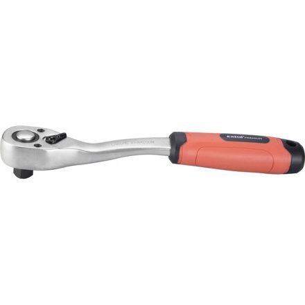 EXTOL PREMIUM 5 év racsnis hajtókar, CV., 45 fog, hajlított szár, csúszásgátló TPR markolat; 1/4", 153 mm