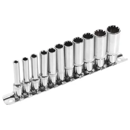EXTOL PREMIUM 5 év hosszított Multi Lock dugófej klt. ; 1/4", 11db 4, 5, 5.5, 6, 7, 8, 9, 10, 11, 12, 13mm, tartó sínen