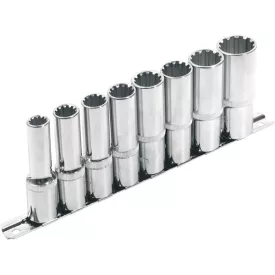   EXTOL PREMIUM 5 év hosszított Multi Lock dugófej klt. ; 1/2", 8db 10, 12, 13, 14, 16, 17, 19, 22mm, tartó sínen