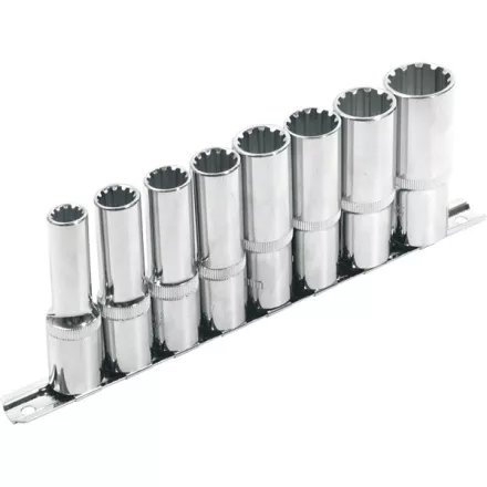EXTOL PREMIUM 5 év hosszított Multi Lock dugófej klt. ; 1/2", 8db 10, 12, 13, 14, 16, 17, 19, 22mm, tartó sínen
