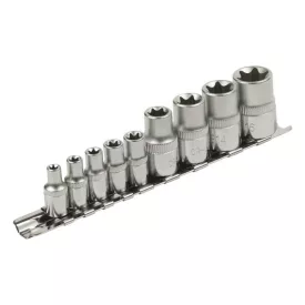   EXTOL PREMIUM 5 év dugófej klt., E-TORX; 1/4"×5db (E5-E6-E7-E8-E10), 1/2"×4db, (E12-E14-E16-E18), tartó sínen