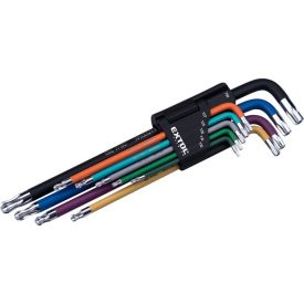  EXTOL PREMIUM 5 év torx kulcs klt., 9db, több színű, extra hosszú, T10-T50, hosszú szár: tömör/gömbfej, rövid szár: lyukas, S2, krómozott