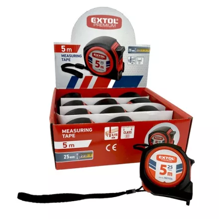 EXTOL PREMIUM 5 év mérőszalag, gumírozott, 1 stoppos, 5m×25mm