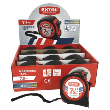 EXTOL PREMIUM 5 év mérőszalag, gumírozott, 1 stoppos, 7,5m×25mm