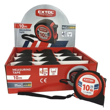 EXTOL PREMIUM 5 év mérőszalag, gumírozott, 1 stoppos, 10m×25mm
