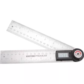   EXTOL PREMIUM 5 év digitális szögmérő-vonalzó, szög- és hosszmérésre, 0-360°, pontosság: ±0,3°, 2×200 mm, Alu szár mm és coll beosztással