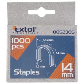   EXTOL PREMIUM U-szeg profi tűzőgéphez 7,55×0,52×1,2mm ; 14mm, 1000db, használható: 4770704, 8851110 és 8851112 tűzőgéphez