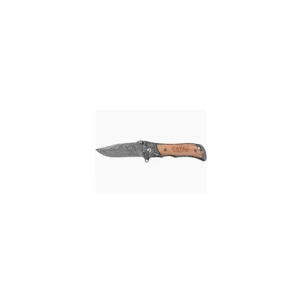 EXTOL PREMIUM zsebkés (bicska), rozsdamentes acél penge damaszk mintával, fa betétes nyél, teljes/összecsukott hossz.:160/90 mm