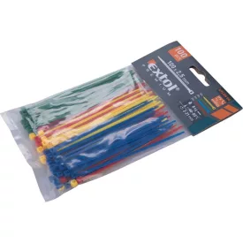   EXTOL PREMIUM kábelkötegelő 2,5×100mm 100db, 4 színű (piros, kék, sárga, zöld), nylon;