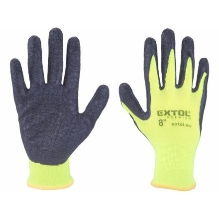 EXTOL PREMIUM kötött kesztyű nylon, varrat nélküli, méret  8' latexbe mártott teny. és ujjhegy, gumírozott mandzsetta