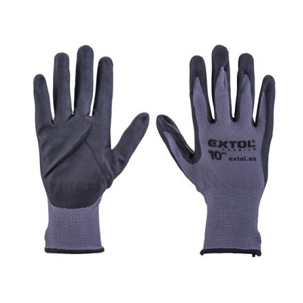 EXTOL PREMIUM Kötött kesztyű nylon-Spandex, varrat nélküli, méret: 10' nitrilbe mártott teny. és ujjhegy, gumírozott mandzsetta