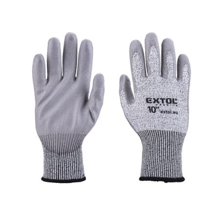 EXTOL PREMIUM vágásbiztos kötött kesztyű, méret 11", poliuretánba mártott tenyér és újhegy, gumírozott mandzsetta