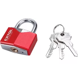   EXTOL PREMIUM lakat, vas, rombusz alakú, műanyag borítás, 3db kulcs; 30mm, edzett acél kengyel, szárátmérő: 5,2 mm