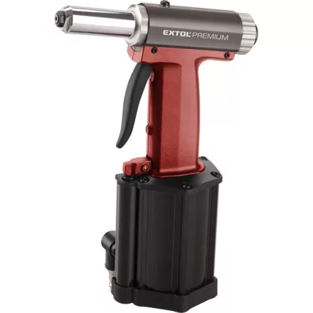 EXTOL PREMIUM gép 2 pneumatikus popszegecshúzó; ALU, réz, acél, INOX szegecsekhez, 2,4-3,2-4,0-4,8mm, 1/4" csatlakozó, üzemi nyomás: 4-5 Bar