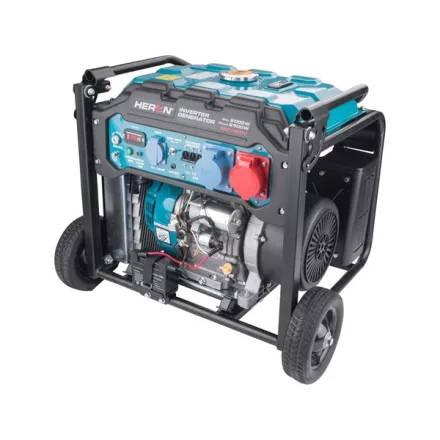HERON gép benzinmotoros áramfejlesztő, 9 kVA, 400V/230V, inverteres, elektromos indítású