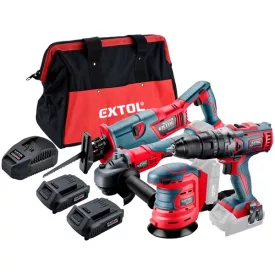   EXTOL PREMIUM akkus gépszett Share20V, táskában, 7db-os: fúró, sarokcsiszoló, szablyafűrész, rotációs csiszoló, 2db akku, töltő
